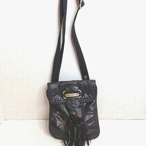Juicy Couture Vintage Black Leather Crossbody Bag with Fringe